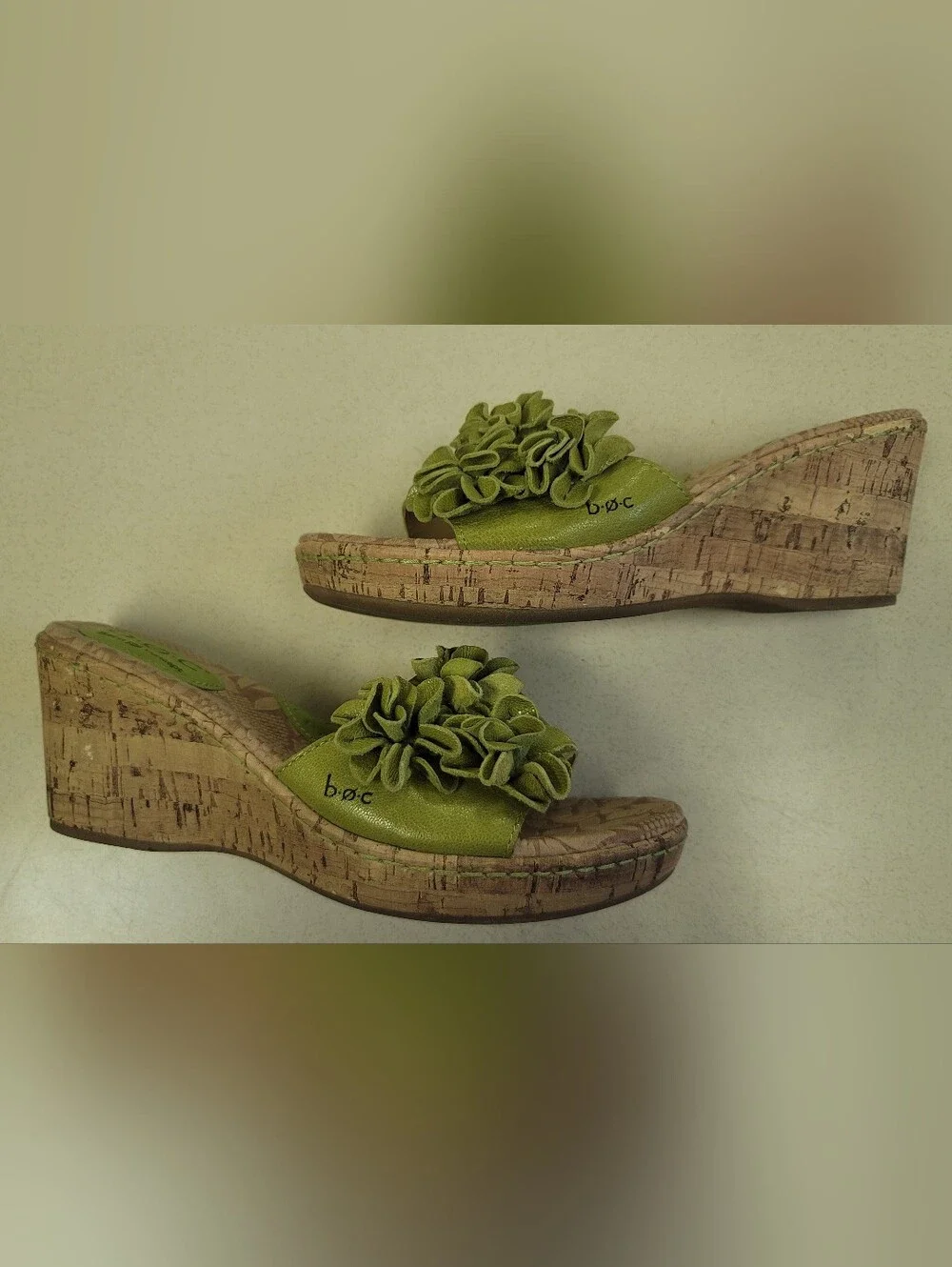 b.o.c. Olive Green Floral Wedge Slide Sandals